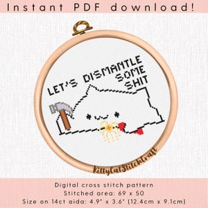 bongo cat "let's dismantle some [stuff]" subversive cross stitch pattern | counted cross stitch chart | political, snarky, dark humor