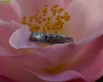 Flower Ring/Floral Ring/Flower Band/Floral Band/Sterling Silver Ring/Silver Band/Silver Ring/Boho Ring/Stacking Ring/Flower Jewelry/Filigree