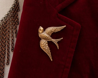 Épingle d'oiseau/broche d'oiseau/broche d'hirondelle/épingle d'oiseau d'or/broche en laiton/broche en laiton/épinglette/épingle à chapeau/épingle de style vintage/broche d'épingle de poussée/épingle de poussée