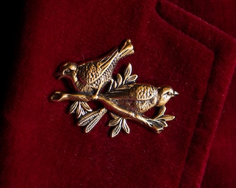 Bird Pin: Solid Brass Vintage Style Sparrow Brooch
