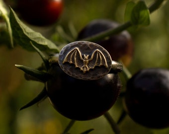 Bat Ring: Handcrafted Solid Sterling Silver and Solid Brass, Witchy Halloween Style