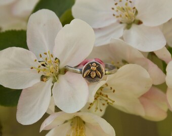 Brass Bee Solid Sterling Silver Ring: Stacking Boho Jewelry