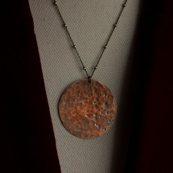 Blood Moon Necklace/Full Moon Necklace/Moon Necklace/Moon Pendant/Witch Necklace/Pagan Jewelry/Wiccan Jewelry/Hammered Copper/Rustic Jewelry