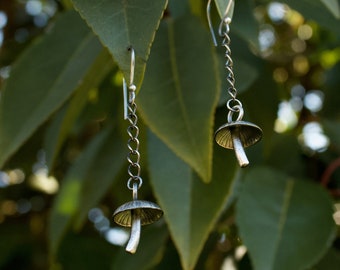 Mushroom Earrings/Fungi Earrings/Dangle Chain Earrings/Fungi Jewelry/Sterling Earrings/Mushroom Jewelry/Hand Forged/Metal Art/Dangle Earring