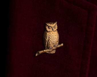 Broche de búho: Broche de búho de estilo vintage de latón macizo