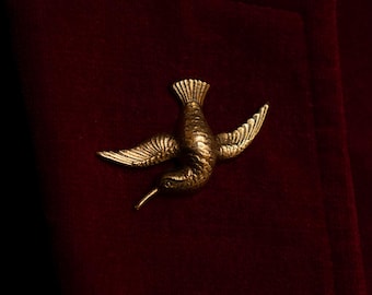 Hummingbird Pin: Solid Brass Vintage Style Hummingbird Brooch