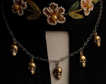 Skull Necklace: Solid Brass With Solid Sterling Silver Chain, Memento Mori Jewelry