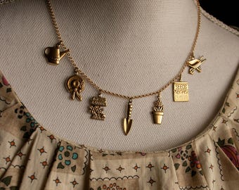 Garden Charm Necklace: Solid Brass Gardening Lover Jewelry