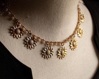 Daisy Chain Necklace: Solid Brass and Faceted Glass