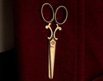 Scissors Pin: Solid Brass, Victorian Style Craft Person Brooch