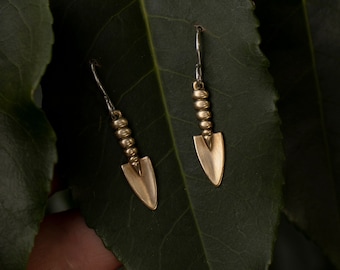 Trowel Earrings: Solid Brass With Solid Sterling Silver Hooks, Gardening Jewelry