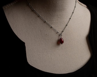 Pomegranate Seed Necklace: Solid Sterling Silver And Hand Blown Glass Persephone Goddess Jewelry