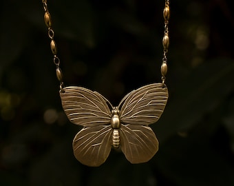 Handcrafted Raw Brass Butterfly Necklace: Bold Goddess Jewelry
