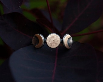 Triple Moon Ring: Solid Sterling Silver With Solid Brass Accents, Goddess Jewelry