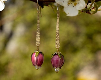 Tulip Earrings/Flower Earrings/Glass Tulip Earrings/Tulip Jewelry/Lampwork Flower Earrings/Spring Earring/Spring Jewelry/Pink Tulip Earring