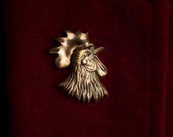 Rooster Pin: Solid Brass, Vintage Style Chicken Brooch