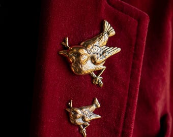 Bird Pin: Solid Brass Vintage Style Robin Brooch