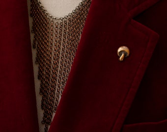 Broche de hongo de latón: Broche de hongo patinado, prendedor de solapa