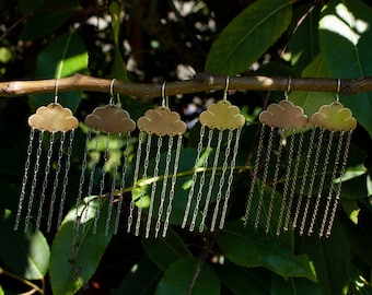 Pendientes de nube de lluvia/Pendientes de nube/Pendientes de lluvia/Joyas de lluvia/Joyas de nube/Pendientes de día lluvioso/Pendientes colgantes//Pendientes bohemios/Plata de ley/Latón