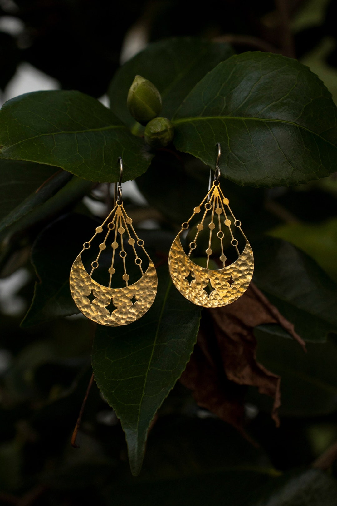 Moon and Stars Earrings/moon Earrings/starry Moon Earring/brass Moon ...