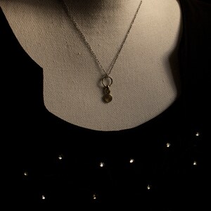 Puede incluir: Un collar de cadena de plata con un peque&ntilde;o colgante de c&iacute;rculo dorado y un dise&ntilde;o en espiral.