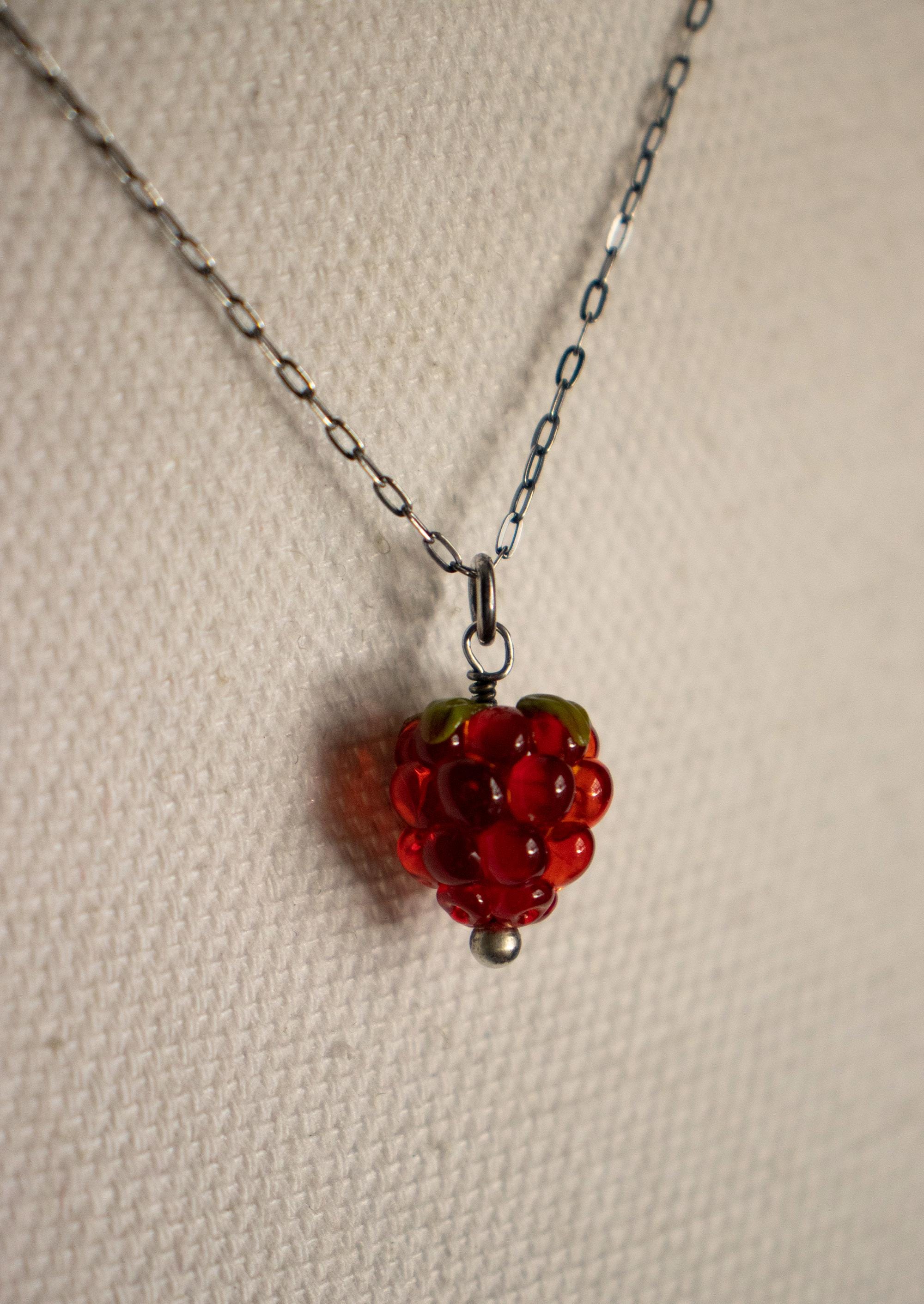 Silver Raspberry Hand Blown Glass Raspberry Necklace: Solid Sterling Silver Chain - Etsy