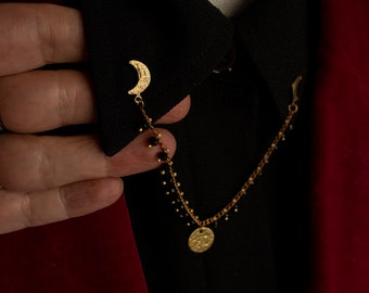 Triple Moon Collar Pin/Triple Moon Chain Pin/Triple Moon Pin/Moon Collar Pin/Moon Pin/Beaded Collar Pin/Collar Chain/Collar Pin/Goth Pin