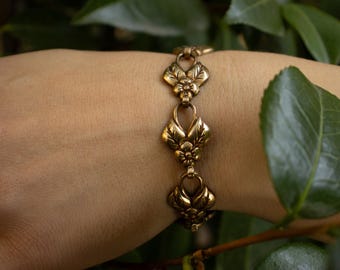 Flower Leaf Bracelet: Solid Brass, Chunky Links, Garden Lover Jewelry