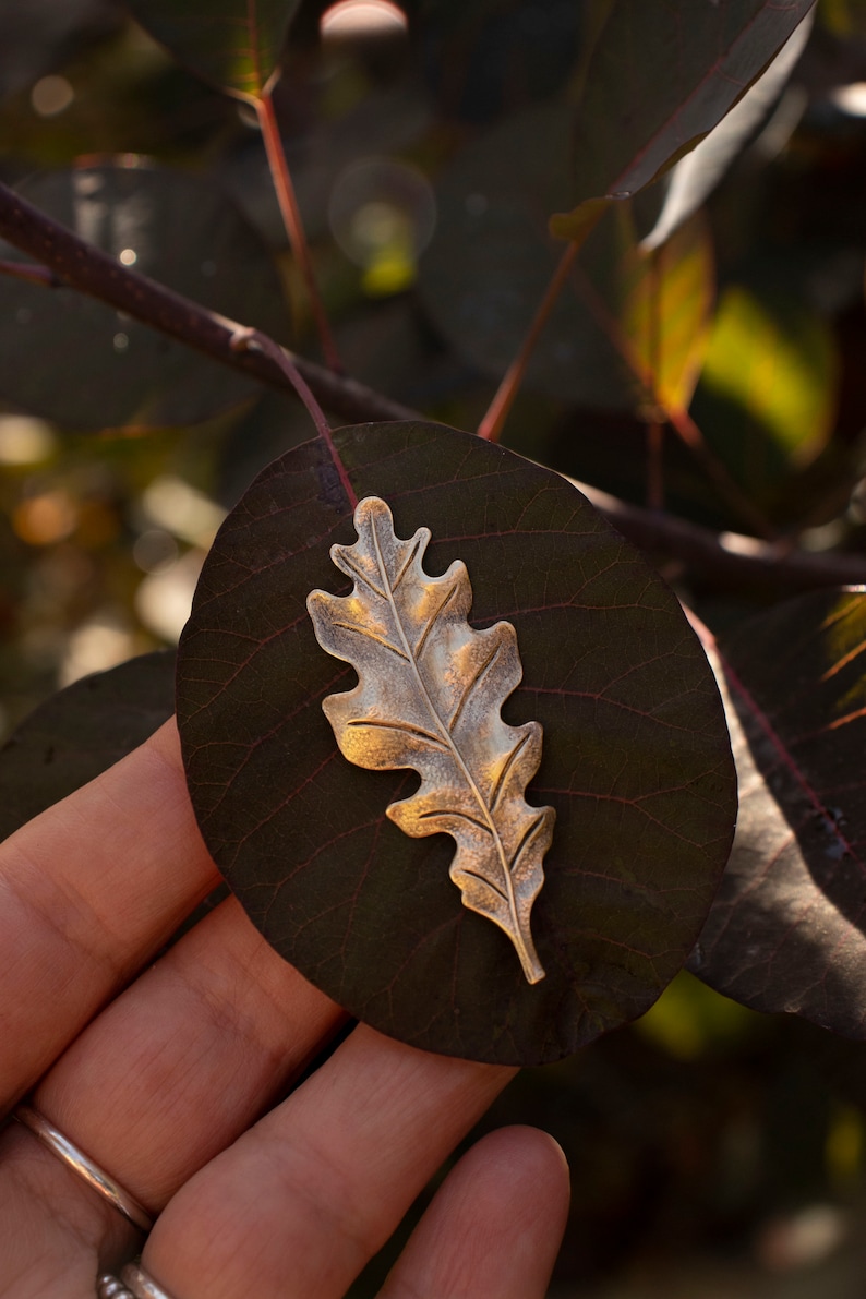 Oak Leaf Pin/Oak Leaf Brooch/Oak Pin/Oak Brooch/Leaf Pin/Botanical Pin/Witch Pin/Brass Brooch/Lapel Pin/Vintage Style Pin/Push Back Pin/Tie image 2