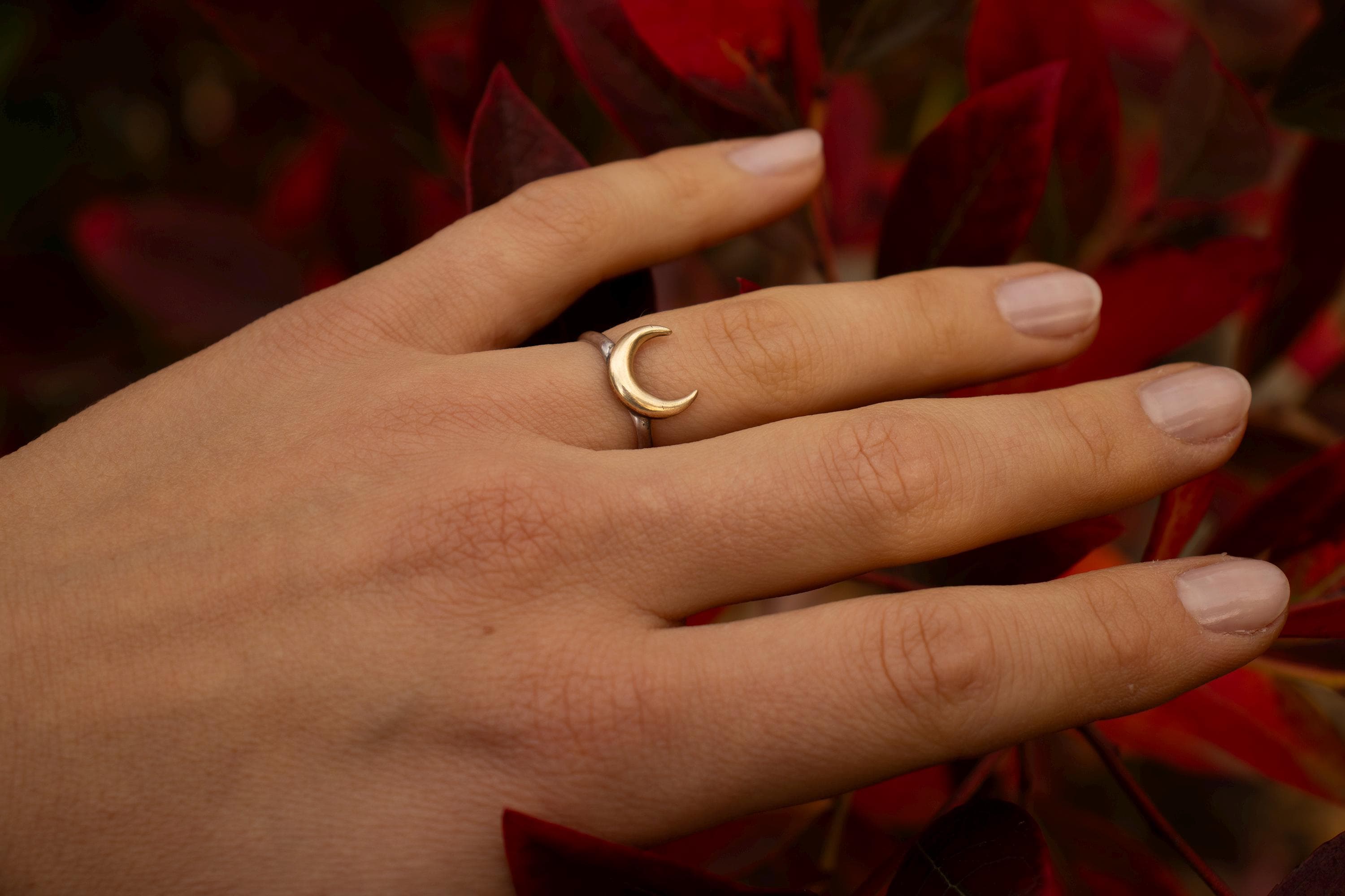 Crescent Moon Ring: Cast Solid Brass and Solid Sterling Silver