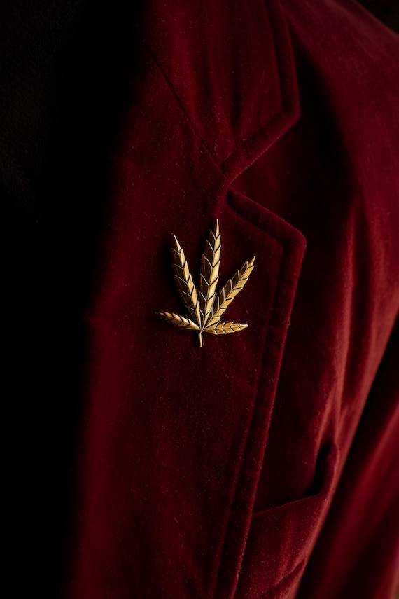 Solid Brass Cannabis Leaf Pin - Antiqued Marijuana Brooch
