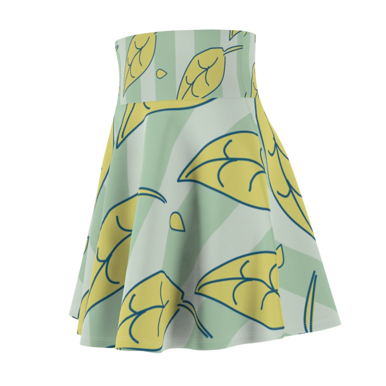 Women's Flouncy Skirt Green Tea Leaf Allover Print Etsy