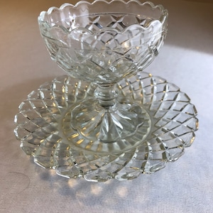 Waterford “waffle” Depression Glass.  Multiple saucers and goblets (sherberts)