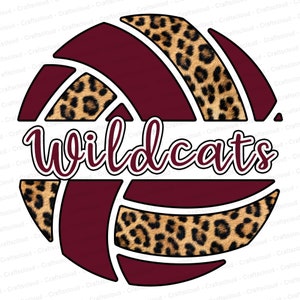 Maroon wildcats Volleyball Clip art, leopard red Transparent PNG sublimation digital download, cheetah team