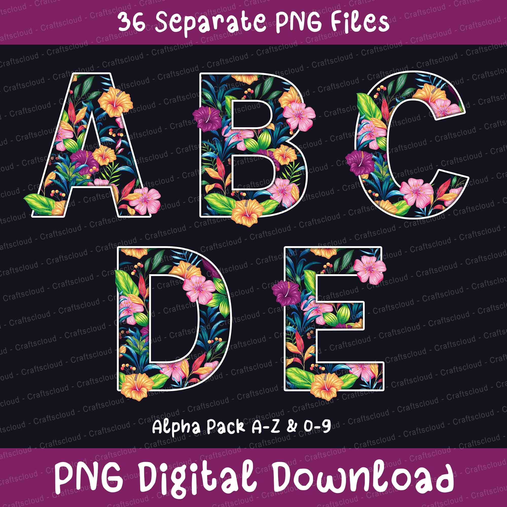 floral alphabet letters number font png sublimation designs etsy