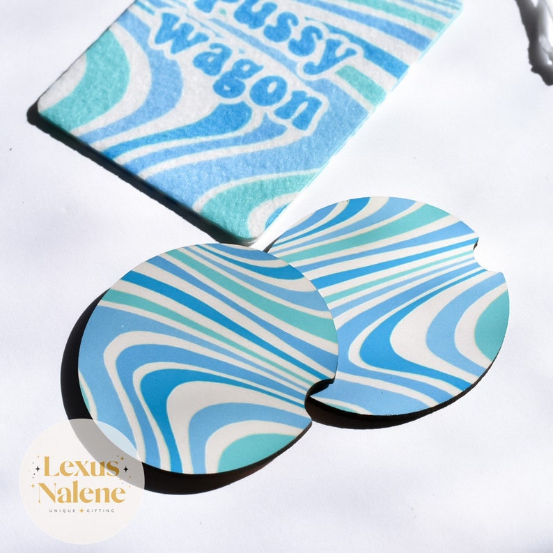 Neoprene Car Coasters – Retro Blue Absorbent Cup Holder Inserts, Reusable & Washable Coasters imagem 8