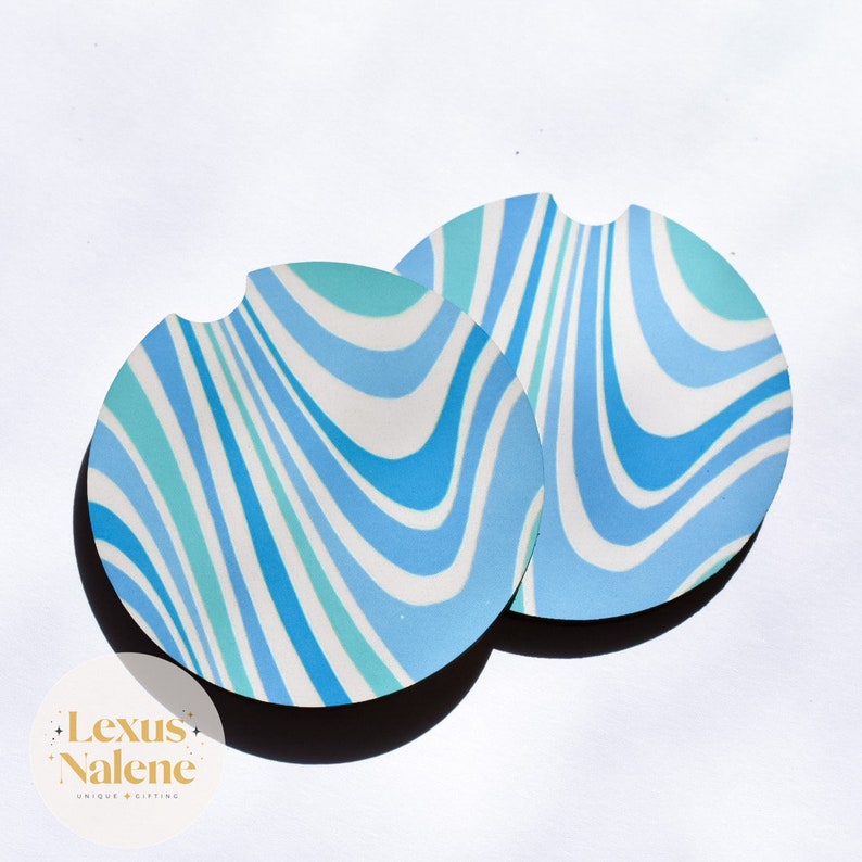Neoprene Car Coasters – Retro Blue Absorbent Cup Holder Inserts, Reusable & Washable Coasters imagem 4