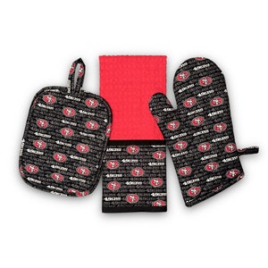 49ers Kitchen Set | Handmade Cotton Oven Mitt, Pot Holder & Towel