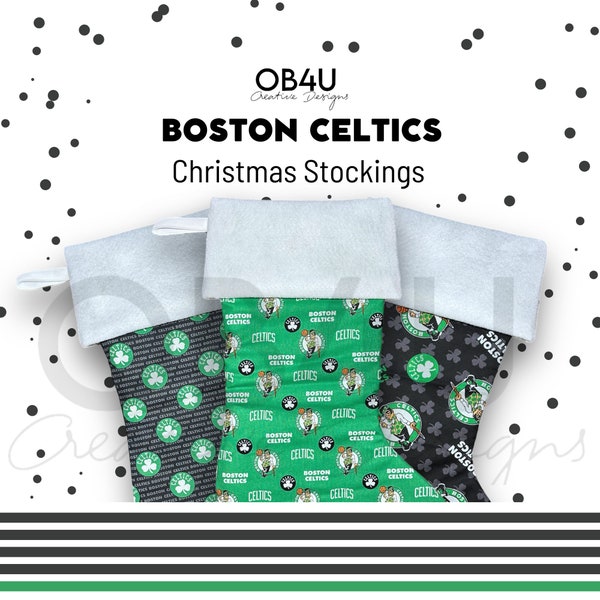 Personalized Boston Celtics Christmas Stockings | Handmade Christmas Stockings | Green Christmas Stockings | Black Christmas Stockings