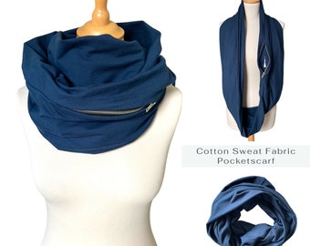 Blue Sweat Fabric Pocket scarf | Hidden Pocket Infinity Scarf | Infinity Scarf | Urban Chic Style | travel scarf | Gift tip