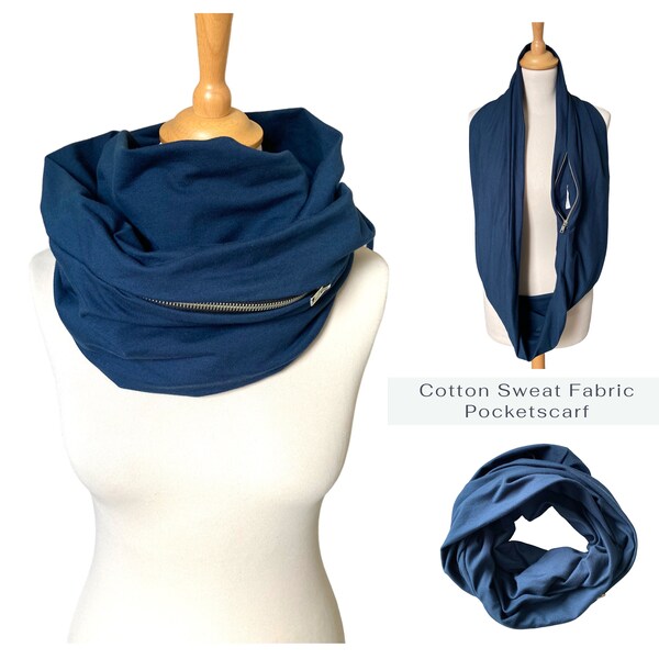 Blue Sweat Fabric Pocket scarf  | Hidden Pocket Infinity Scarf | Oneindigheid Sjaal | Urban Chic Style | travel scarf | Cadeau tip