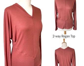 Medium Blouse Top | Fine jersey | Wearable Front and Back | All-season Top | Brique Top | Basic Elegant Style | For layering look