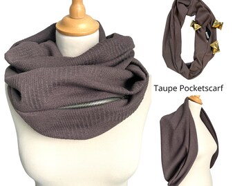 Versatile Pocket Scarf | Taupe Scarf | Jacquard Jersey | Hidden Pocket Infinity Scarf | Large Versatile Infinity Pocket Scarf | Gift Ideas