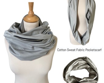 Gray Cotton Sweat Fabric Pocket scarf | Hidden Pocket Infinity Scarf | Infinity Scarf | Urban Chic Style | travel scarf | Gift tip
