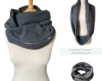 Cotton Fleece Pocket scarf  | Hidden Pocket Infinity Scarf | Dark Gray | Oneindigheid Sjaal | Urban Chic Style | travel scarf | Cadeau tip