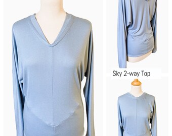 Small/Medium Blouse Top | Fine jersey | Wearable Front and Back | All-season Top | Blue Sky Top | Basic Elegant Style | For layering look