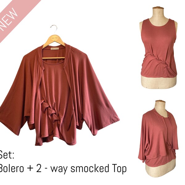 Medium/Large size Bolero + Top | Brique Fine jersey | 2 piece top set | Spring & Summer | Versatile | Wearable Front and Back