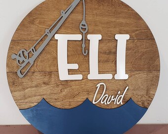 Fishing Custom Name Sign | Fishing nursery decor | Fishing pole | Fishing  circle sign