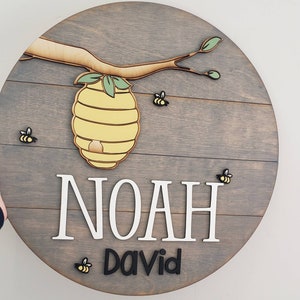 Winnie the Pooh Circle Sign Custom Name Sign Nursery Decor Disney Decor Wood Circle Home Decor Hundred Acre Woods image 5