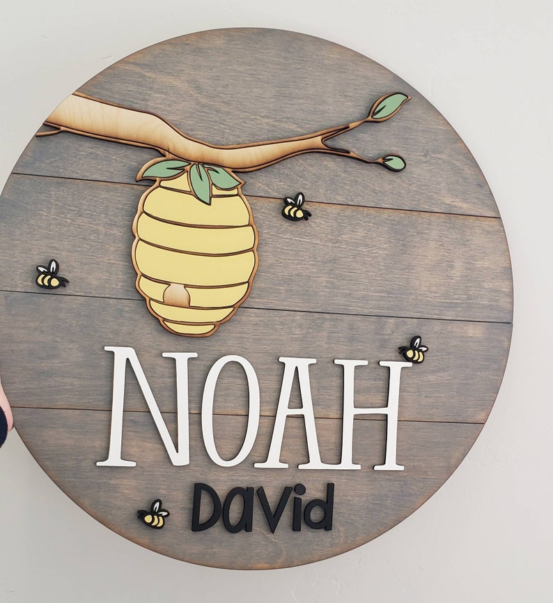 Winnie the Pooh Circle Sign Custom Name Sign Nursery Decor Disney Decor Wood Circle Home Decor Hundred Acre Woods image 5